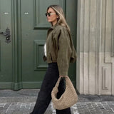 Giacca Cropped – Effetto Scamosciato – Stile Street Casual