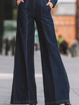 Tuta Intera in Denim Sartoriale a Gamba Larga e Maniche Lunghe